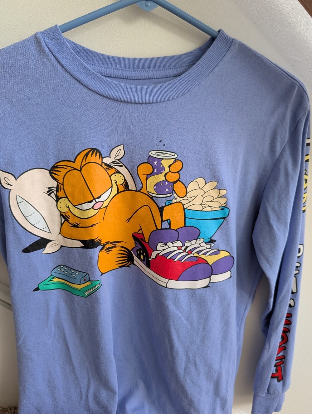 Vintage Style Garfield Long Sleeve Graphic Tee "I Can... But I Won't" Blue Small